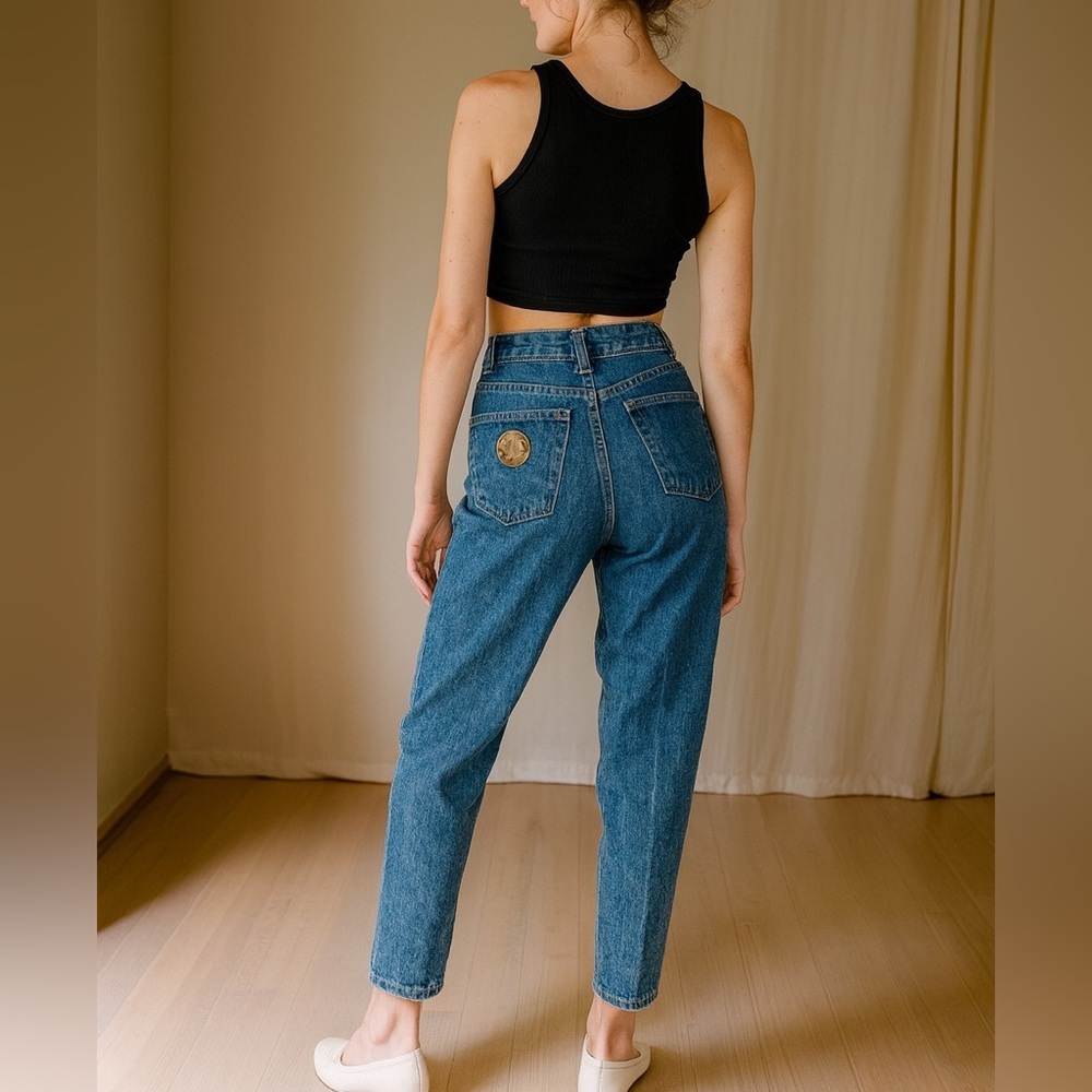 Vintage Puma Mom Jeans High Rise Tapered Leg Blue Denim 80s/90s Size US 2 EU 34